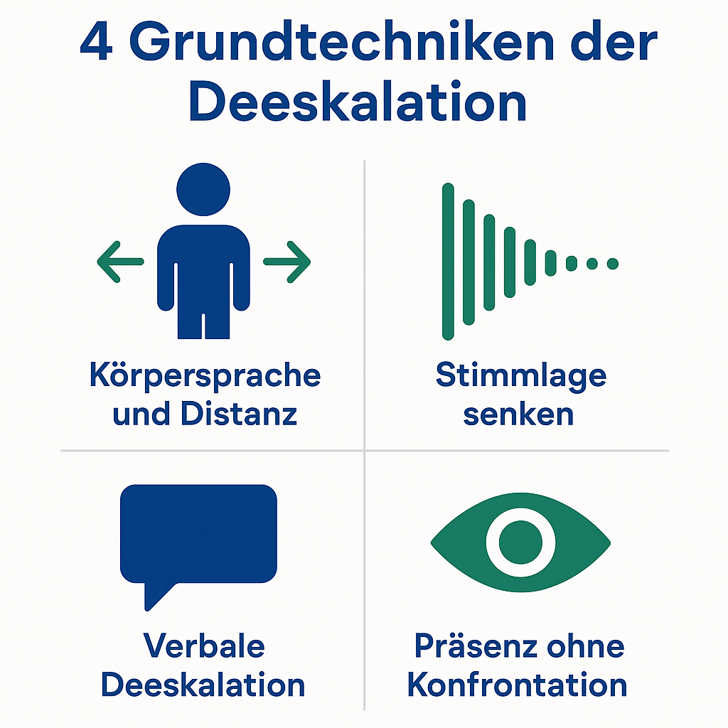Infografik: 4 Grundtechniken der Deeskalation