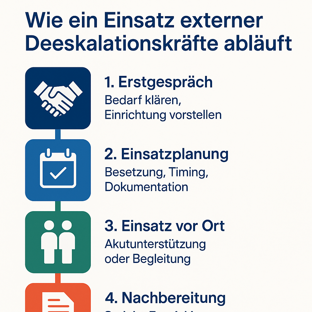 Infografik: Ablauf eines Einsatzes externer Deeskalationskräfte