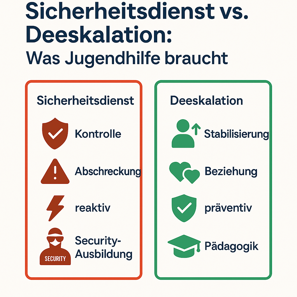 Infografik: Sicherheitsdienst vs. Deeskalation in der Jugendhilfe